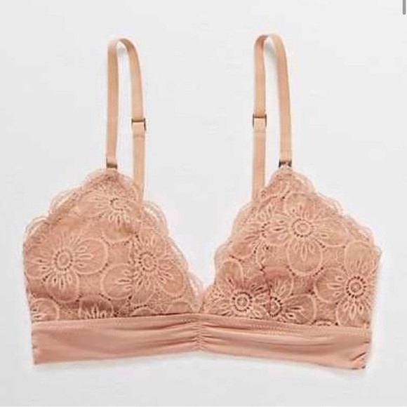 Aerie Soft & Smooth Endless Lace Stretch Triangle Bralette Bra XL in Raw Sienna - Picture 2 of 16